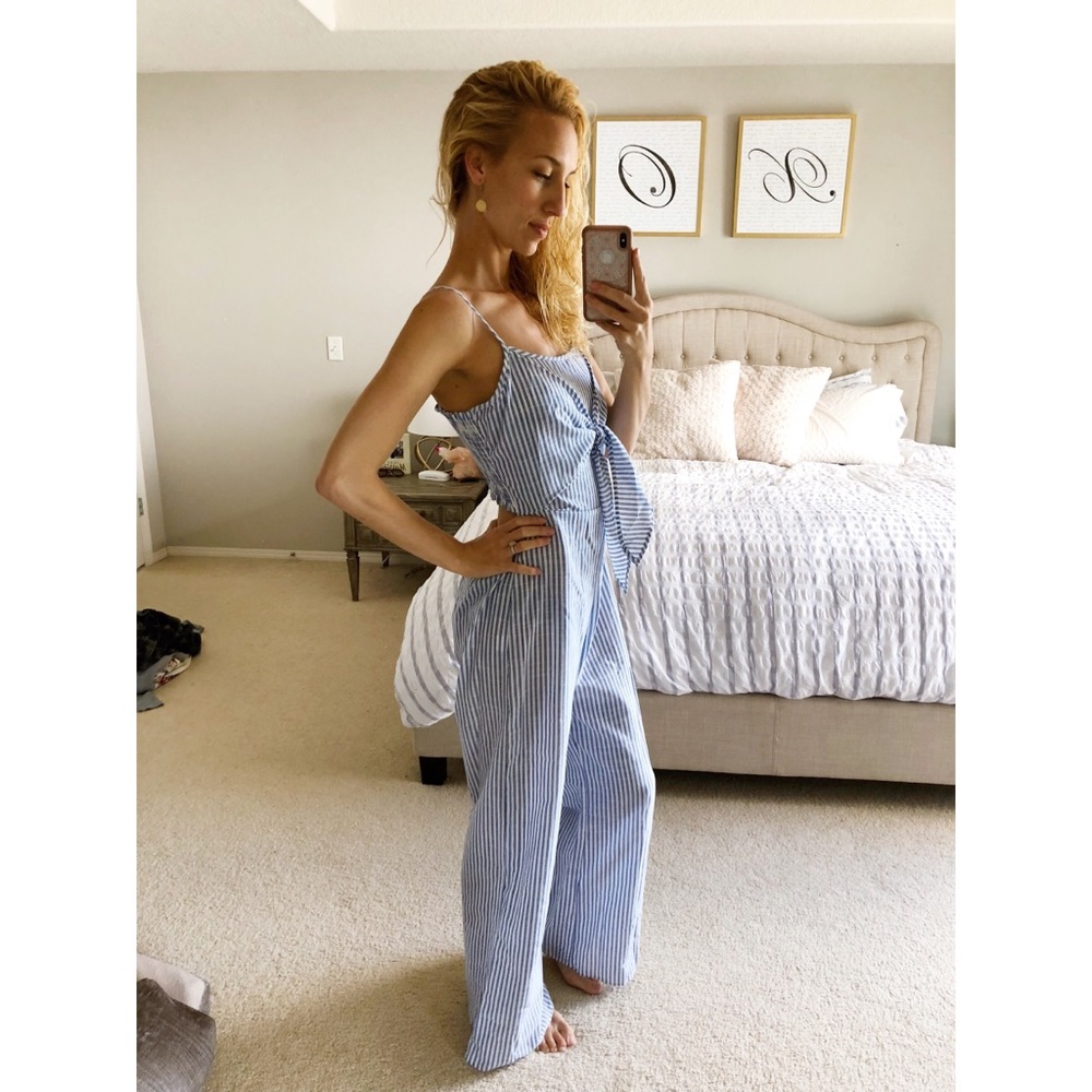 Blue and White Striped Jumpsuit